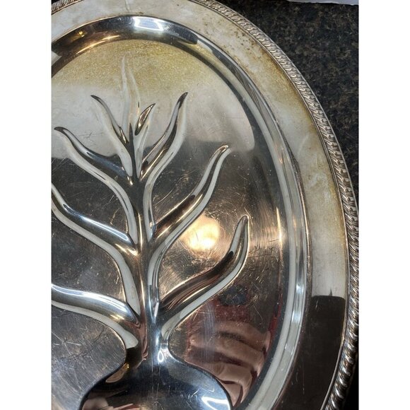Wm Rogers Silver Meat Platter "Tree Of Life" Silverplate Footed Serving Tray - Picture 4 of 15